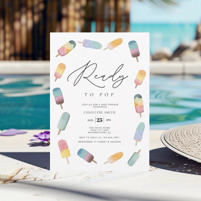 Watercolor Popsicle Ready to Pop Baby Shower Invitation (Creator Uploaded)