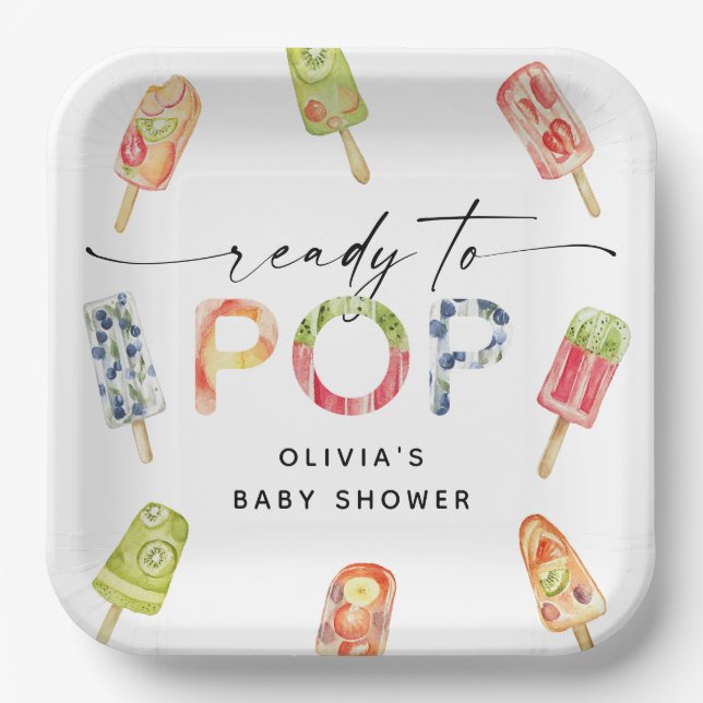 Watercolor Popsicle Ready to Pop Baby Shower Paper Plate (Front)