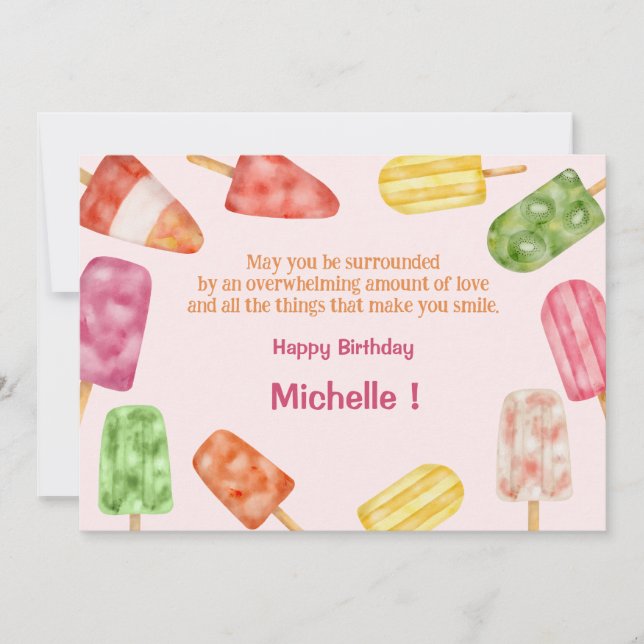 Watercolor Popsicle Summer Birthday Greeting Card (Front)