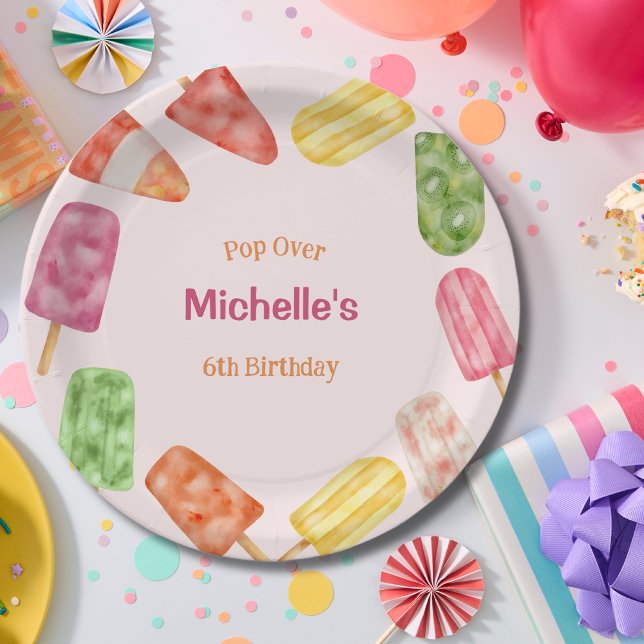 Watercolor Popsicle Summer Birthday Paper Plate (Creator Uploaded)