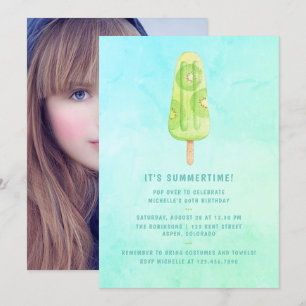 Watercolor Popsicle Summer Birthday Party Photo Invitation
