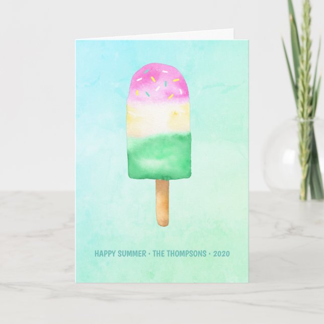 Watercolor Popsicle Summer Family Photo Greeting Holiday Card (Front)