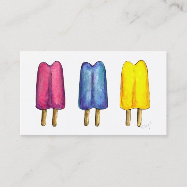 Watercolor Popsicle Twin Pop Popsicles Ice Lolly Business Card (Front)