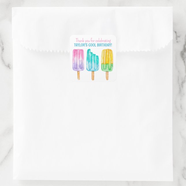 Watercolor Popsicles Favour Square Sticker (Bag)