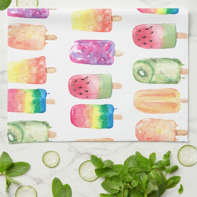 Watercolor Popsicles Tea Towel (Folded)