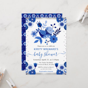 Watercolor Porcelain Floral Bird Baby Shower Invitation