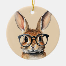 Watercolor Portrait Cute Rabbit With Glasses