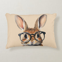 Watercolor Portrait Cute Rabbit With Glasses