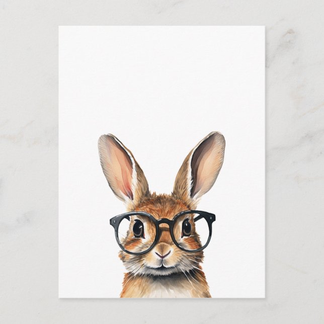 Watercolor Portrait Cute Rabbit With Glasses Postcard (Front)