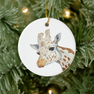 Watercolor portrait of a giraffe ceramic tree decoration
