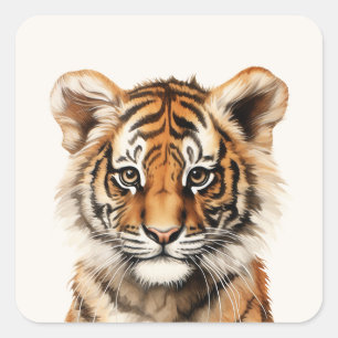 Watercolor Portrait of a Little Tiger Square Sticker