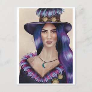 Watercolor Portrait of a Steampunk-inspired Woman Postcard