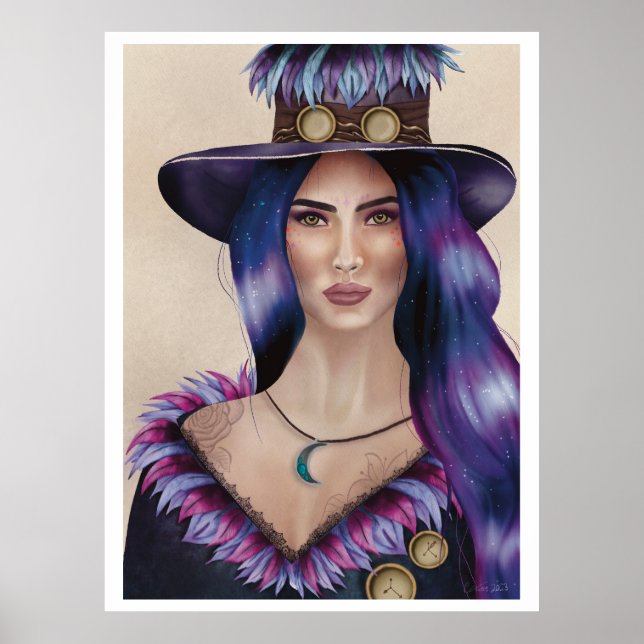 Watercolor Portrait of a Steampunk-inspired Woman  Poster (Front)