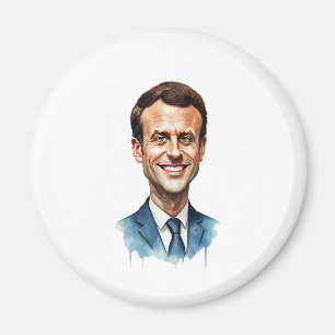 Watercolor Portrait of Emmanuel Macron – Elegant F Magnet