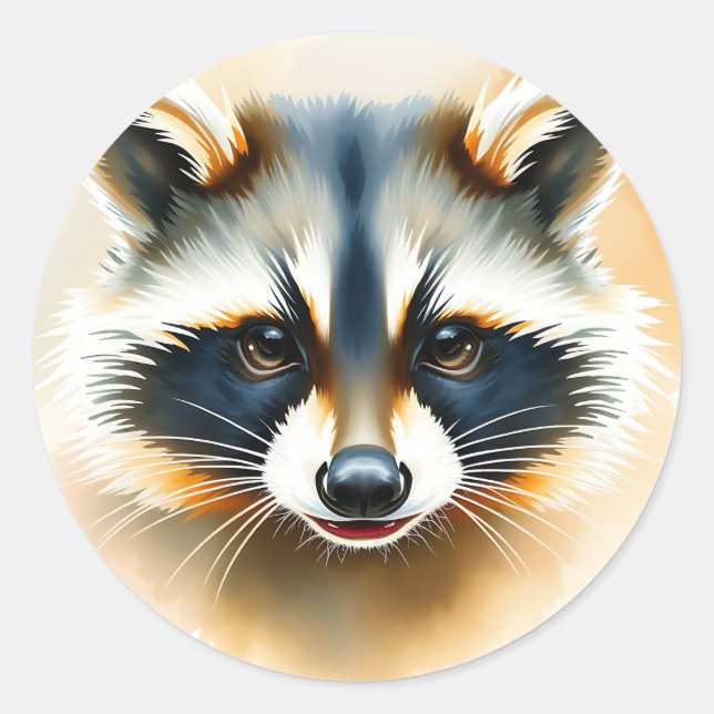 Watercolor Portrait of Racoon Face Classic Round Sticker (Front)