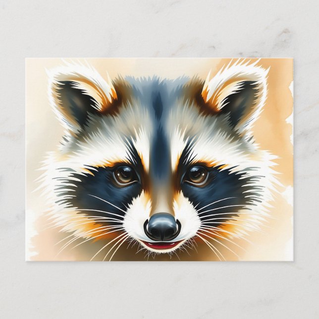 Watercolor Portrait of Racoon Face Postcard (Front)