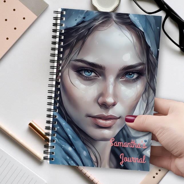 Watercolor Portrait of Woman in Blue Hues Notebook (Creator Uploaded)