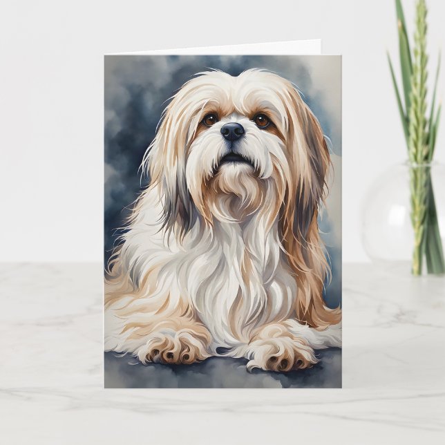 Watercolor Portrait Sweet Shih Tzu Dog Blank Card (Front)