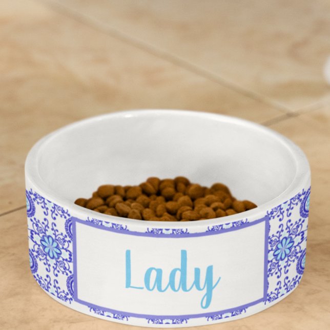 Watercolor Positano Amalfi Tile Design Pet Bowl (A lovely Italian style food or water bowl with your pet's name! )