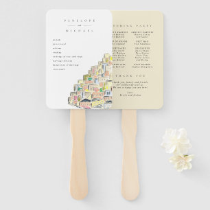 Watercolor Positano Destination Wedding Program Hand Fan