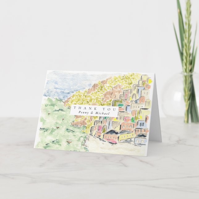 Watercolor Positano Italy Thank You Cards (Front)