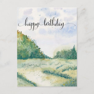 Watercolor Postcard for Him, Watercolor Fields