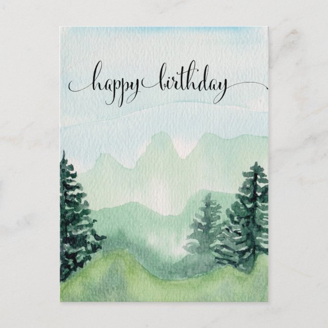 Watercolor Postcard for Him, Watercolor Mountains (Front)