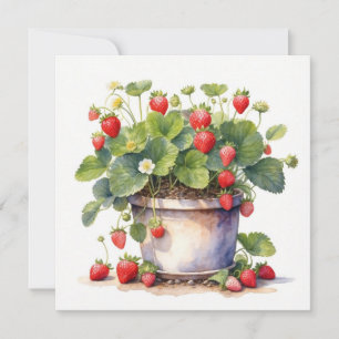 Watercolor Pot with Strawberry Plants Card