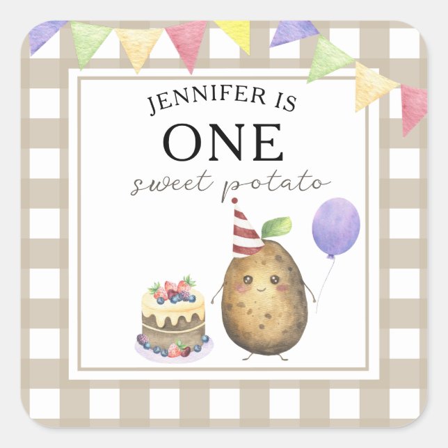 Watercolor Potato 1st birthday Square Sticker (Front)