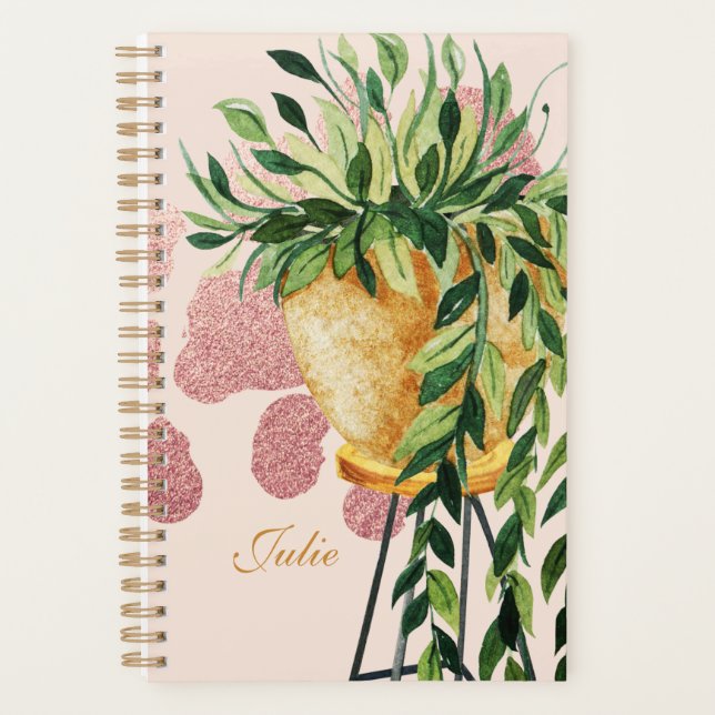 Watercolor Pothos Plant Script Name  Planner (Front)