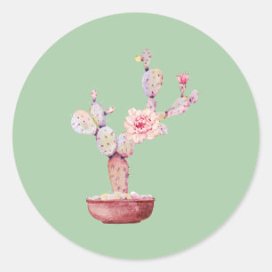 Watercolor Potted Cactus Classic Round Sticker