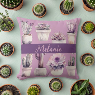 watercolor potted cactus cushion