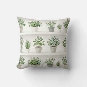 Watercolor Potted Herbs Shelf Pattern Cushion