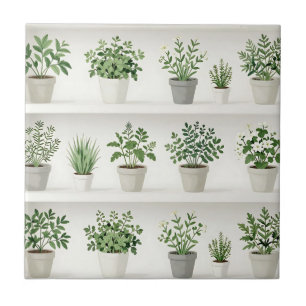 Watercolor Potted Herbs Shelf Pattern Tile