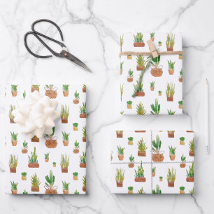 Watercolor Potted Houseplants Pattern Wrapping Paper Sheet