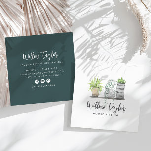 Watercolor Potted Houseplants Signature Script Square Business Card