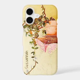 Watercolor Potted Plant Butterfly Custom Name