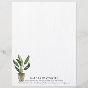 Watercolor Potted Plant Letterhead Personalised