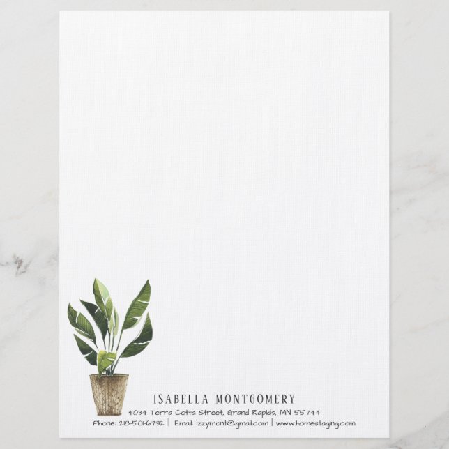 Watercolor Potted Plant Letterhead Personalised (Front)