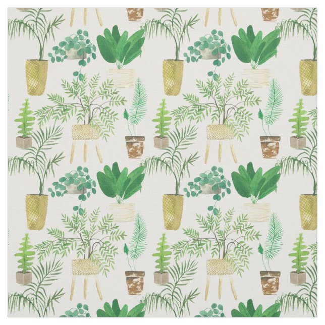 Watercolor Potted Plants Fabric (Swatch)