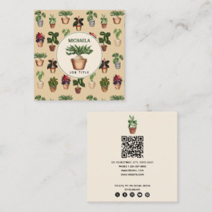 Watercolor Potted Plants Home Staging QR Code Square Business Card