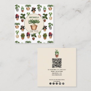 Watercolor Potted Plants Home Staging QR Code Square Business Card
