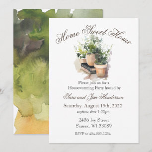 Watercolor Potted Plants Housewarming Invitation