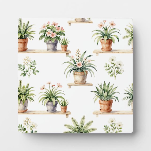 Watercolor Potted Plants Shelf Pattern Plaque (Front)