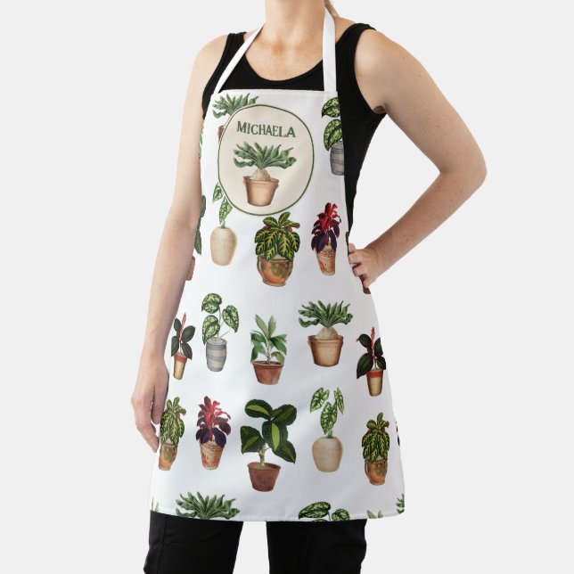 Watercolor Potted Plants Terracotta Pots Name Apron (Insitu)