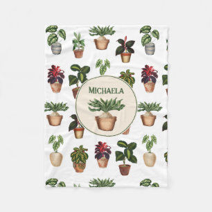 Watercolor Potted Plants Terracotta Pots Name Fleece Blanket