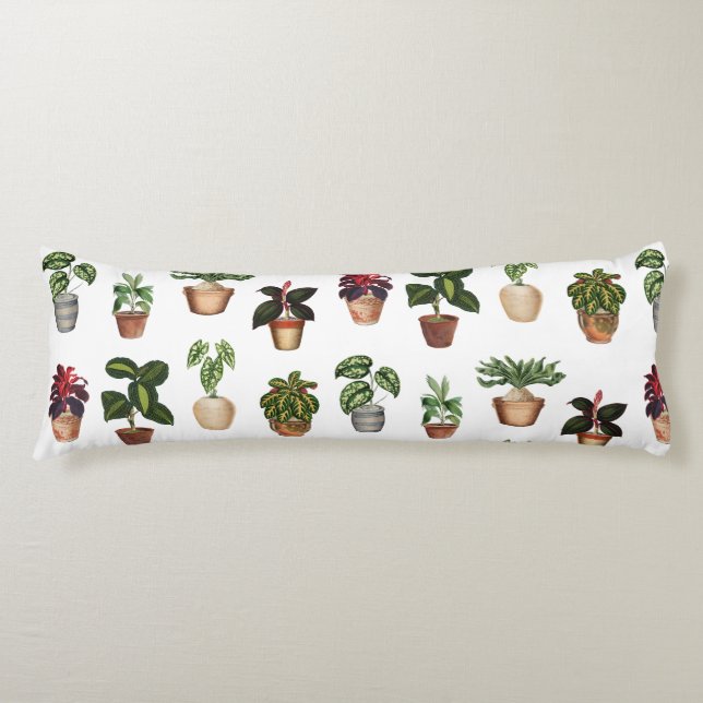 Watercolor Potted Plants Terracotta Pots Pattern  Body Cushion (Front)