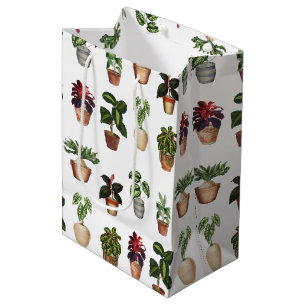 Watercolor Potted Plants Terracotta Pots Pattern  Medium Gift Bag