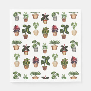 Watercolor Potted Plants Terracotta Pots Pattern  Napkin