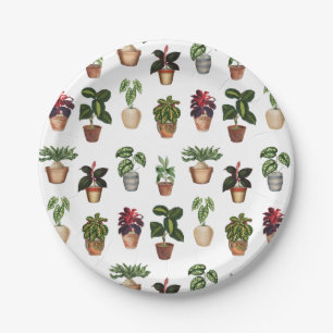 Watercolor Potted Plants Terracotta Pots Pattern  Paper Plate